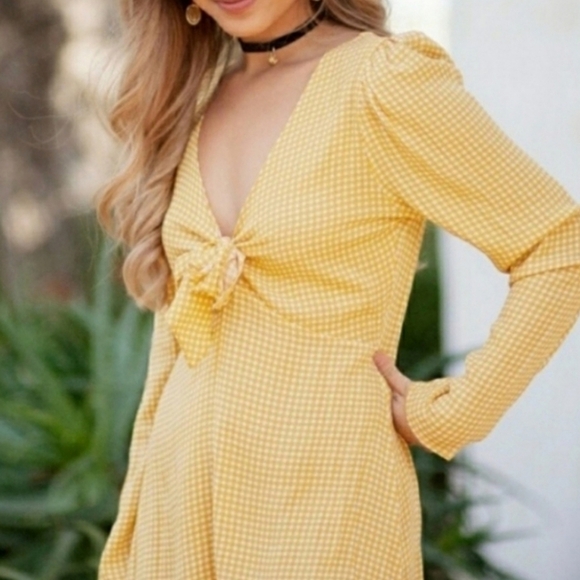 Audrey 3+1 Butter yellow gingham long sleeve romper medium - Picture 8 of 8
